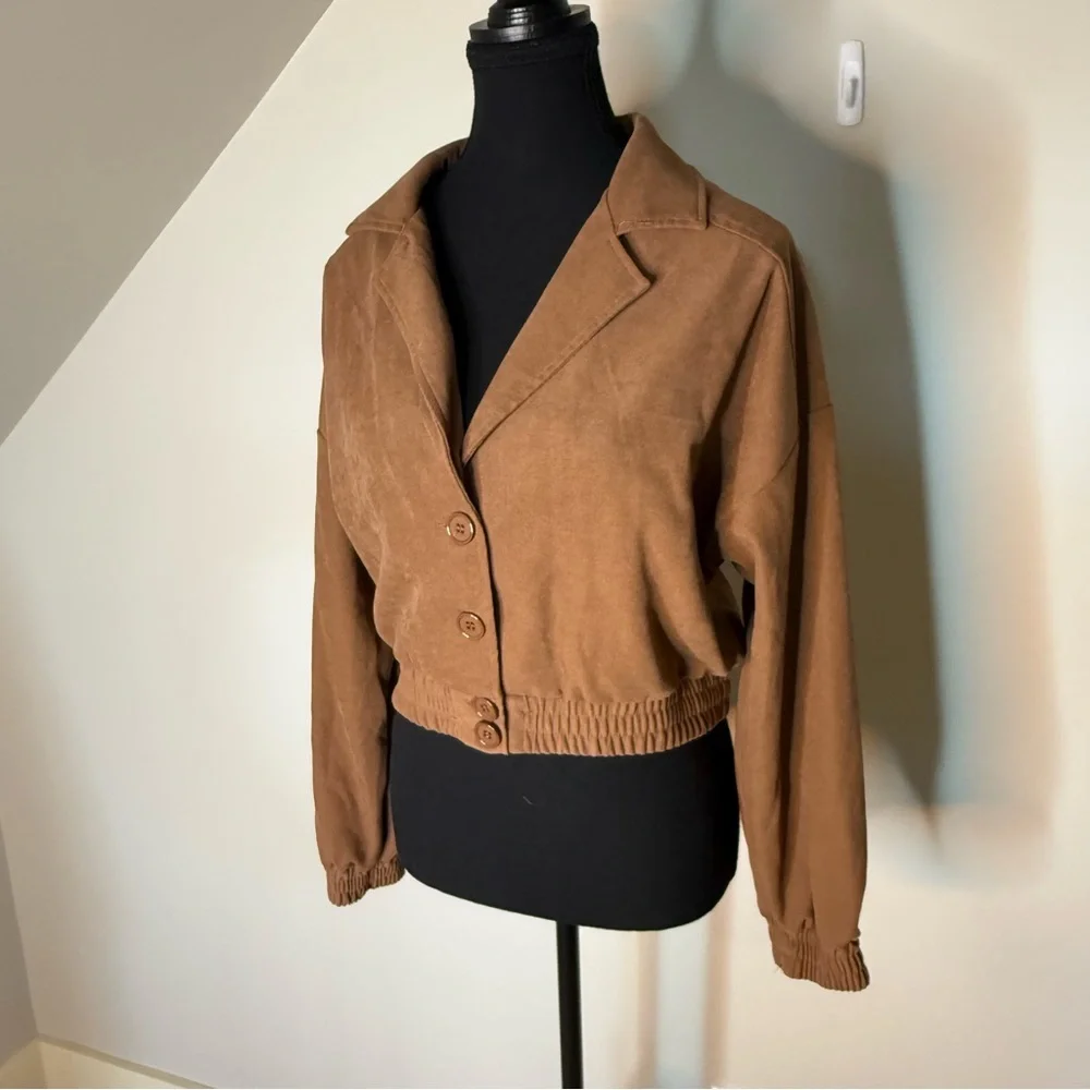 HYFVE Brown Crop Jacket Oversized Button Closure Streetwear Size Small - Picture 3 of 11